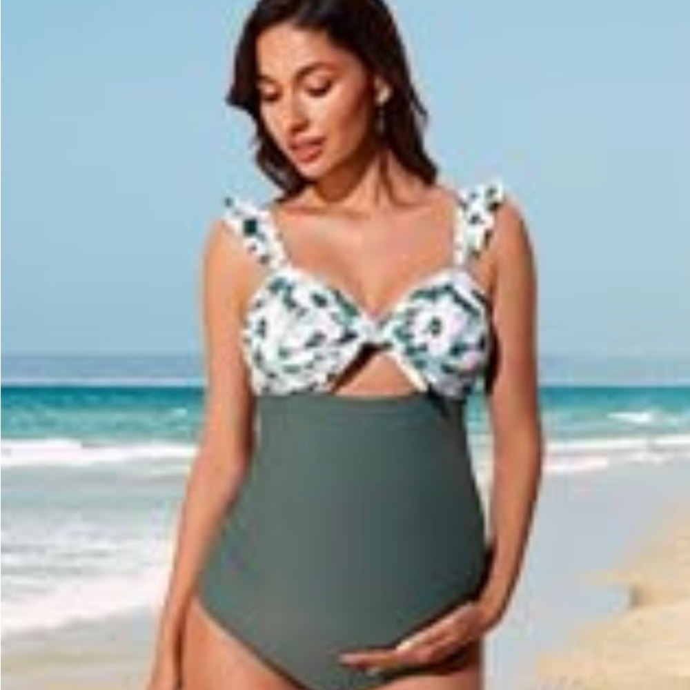 Floral Green Kids One Piece Swimsuit